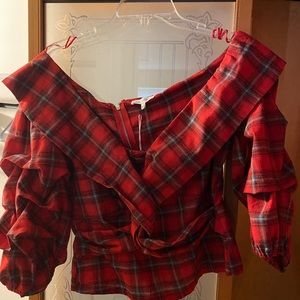 Lulumari off the shoulder zip up plaid top size L